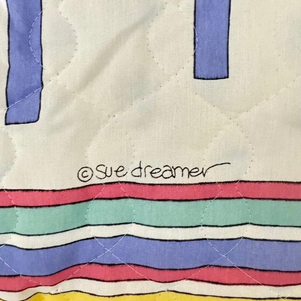 Sue Dreamer VTG Baby Quilt Bedtime Teddy Bear Clock Yellow Prairie Point‎ 36x45